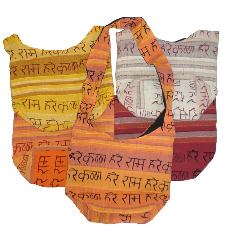 Handbag with Hare Krishna Mantra in Earthy Colors