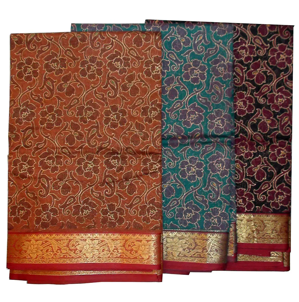 Saloni Sari -- Fine Jute-Cotton, Printed pattern on color background