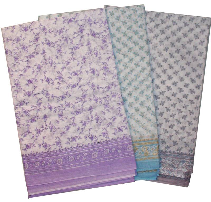Sari, Cotton Printed -- Vrindavan Print Sari (Pastel colors on white background)