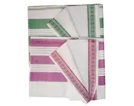 Sari, Cotton Printed -- Plain White Sari with Color Pattern Borders