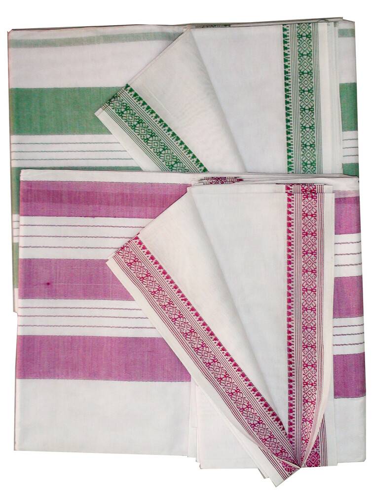 Sari, Cotton Printed -- Plain White Sari with Color Pattern Borders