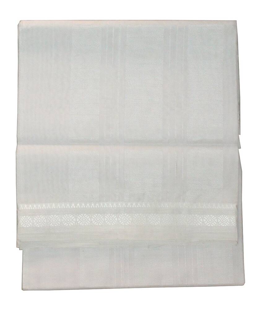 Sari, Cotton Printed -- Plain White with White Border