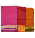 Sari, Synthetic  -- South Indian (Plain Bright Colors with Golden Border)