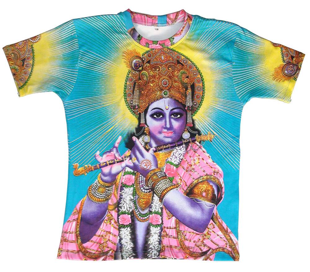 T-Shirt: Krishna Holding Flute (brown) -- All-over print