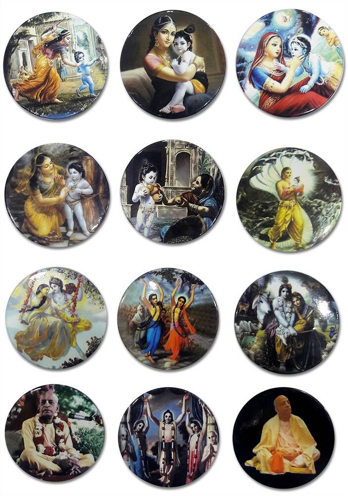 Krishna Decoration Magnets -- Radha, Krishna, Gaura Nitai, Prabhupada etc. (12-pack)