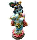Lotus Krishna Standing on Lotus Flower Polyresin Figure (8")