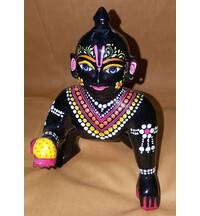 Laddu Gopal Painted Black Brass Sitting Deity 7"