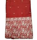 Sari, Silk  Wedding -- Red With Big Embroidered White / Silver floral border