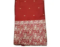 Sari, Silk  Wedding -- Red With Big Embroidered White / Silver floral border