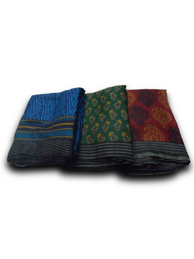 Sari, Natural Wool Silk -- Beautiful Patterns, Grey Pattern Border