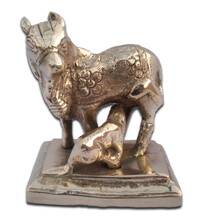 Krishna's Cow with Calf -- Solid Brass, Small 2.5" x 2.4"