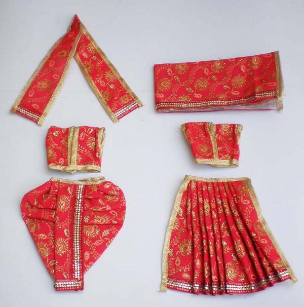 Radha Krishna Dress Wit Embroidery -- Red