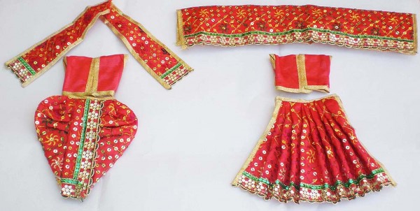 Radha Krishna Dress With Sequins -- Red