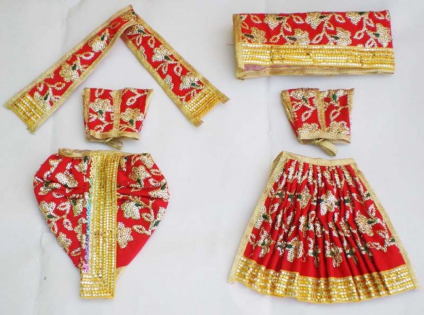 Radha Krishna Dress With Hand Embroidery -- Red