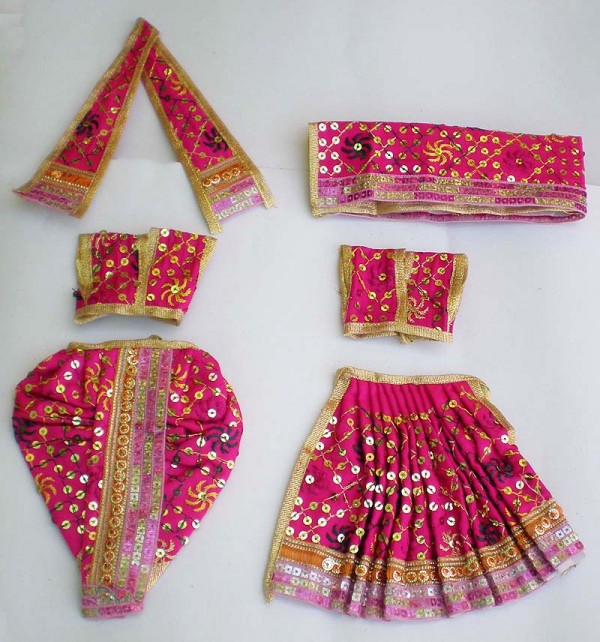 Radha Krishna Dress With Embroidery -- Dark Pink