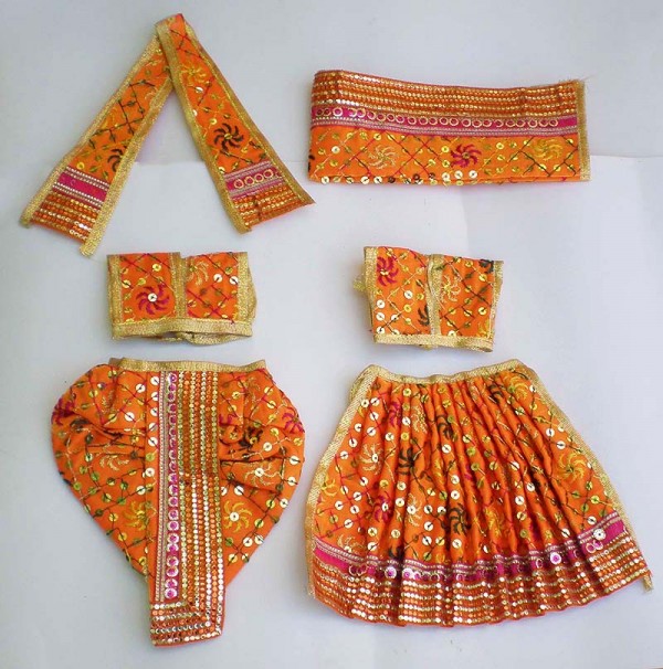 Radha Krishna Dress With Embroidery -- Orange